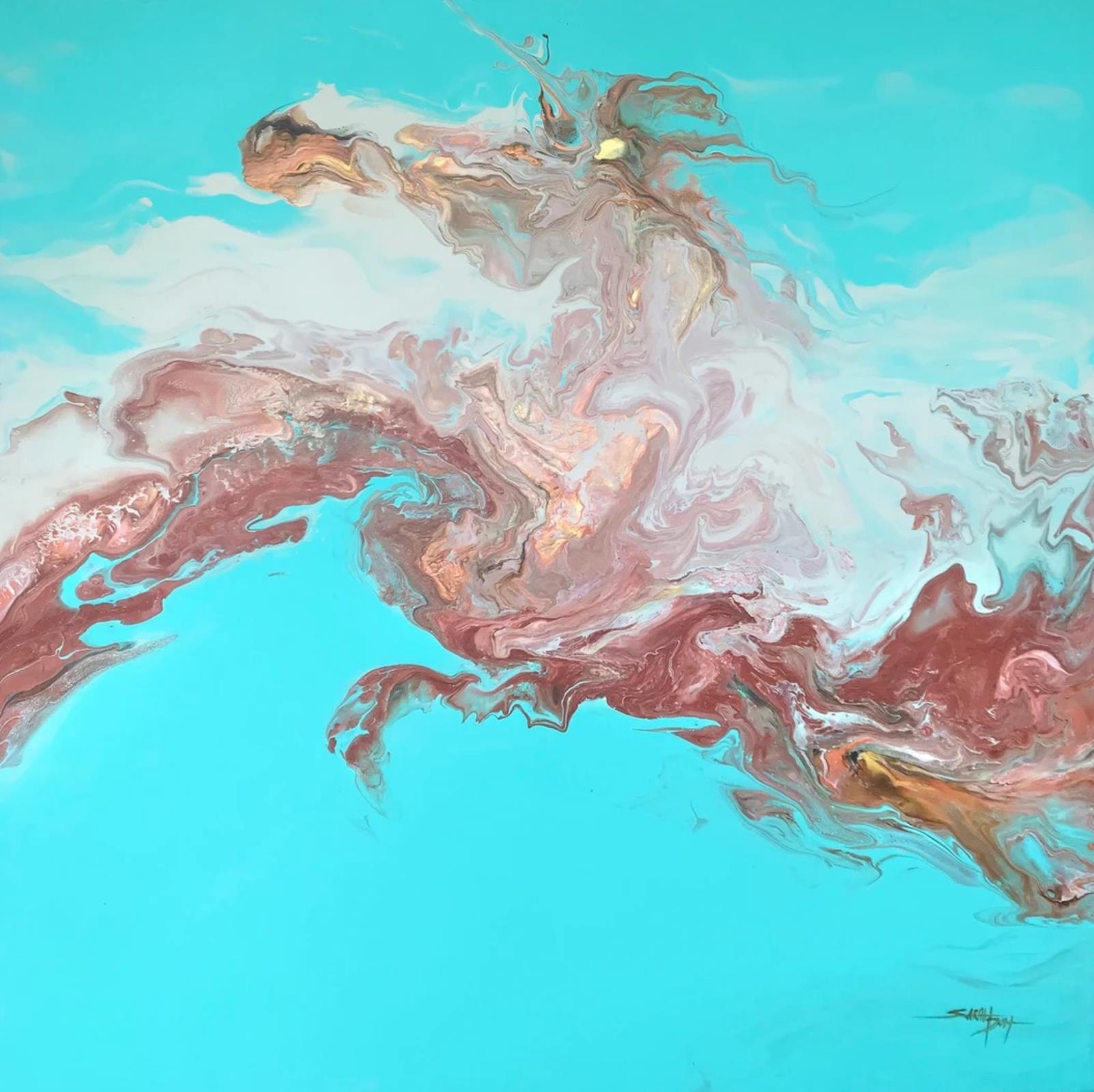 Sarah Soh, "The prestige soul", acrylic pour on linen canvas, 2022, 89 x 89 x 4cm. When I stare in