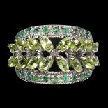 A 925 silver ring set with emeralds and marquise cut peridots, (O).