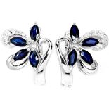 A pair of 925 silver earrings set with marquise cut sapphires and white stones, L. 1.4cm.