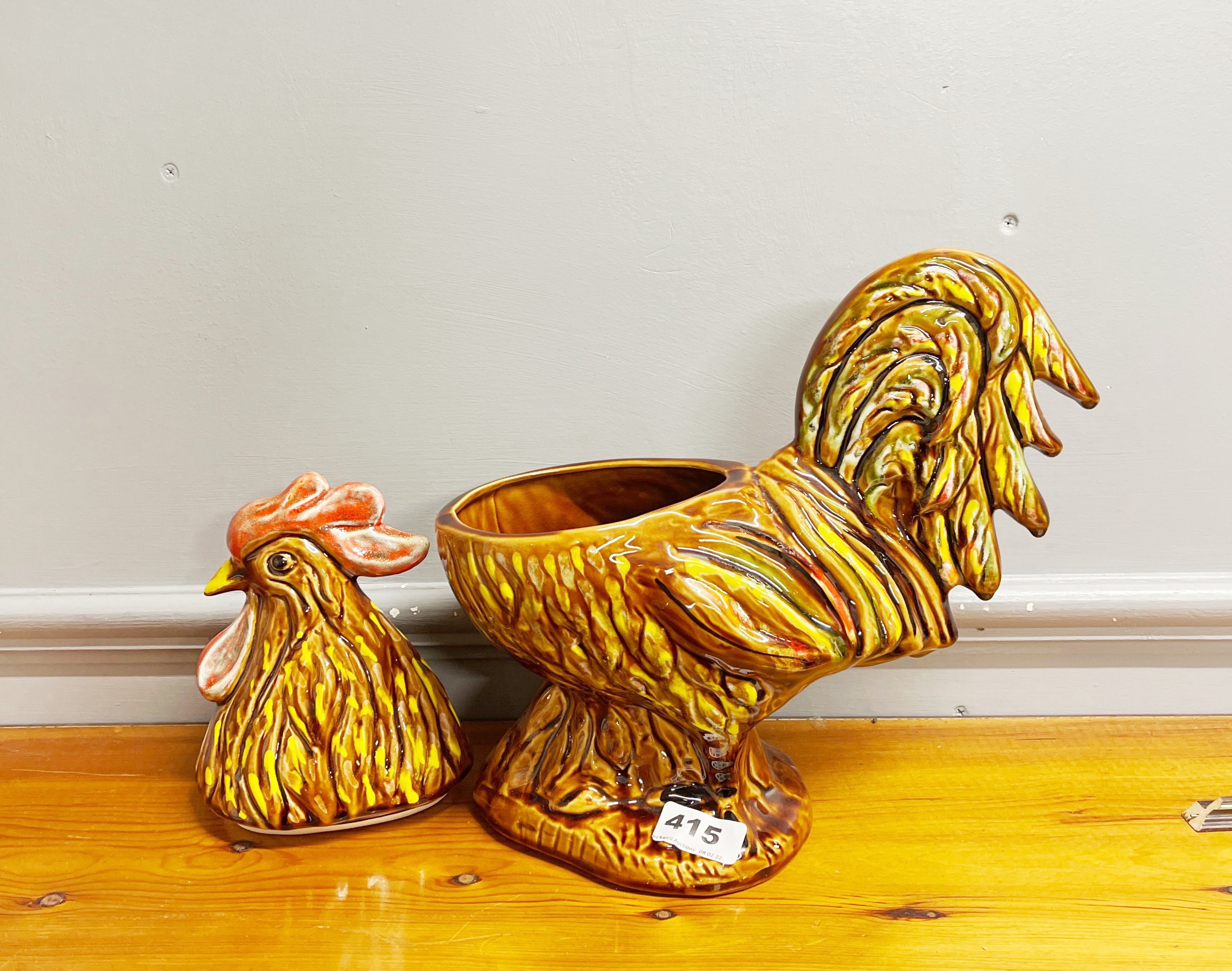 A mid 20th C Chinese ceramic cockerel kitchen container, H. 32cm. - Image 2 of 2