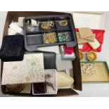 A box of mixed costume jewellery etc.