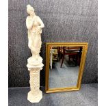 A vintage classical "chalk pottery" figure and pedestal, overall H. 130cm, together with a gilt