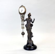 A bronze Diana swinging clock, H. 35.5cm.