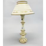 A vintage toleware and glass table lamp, H. 50cm.