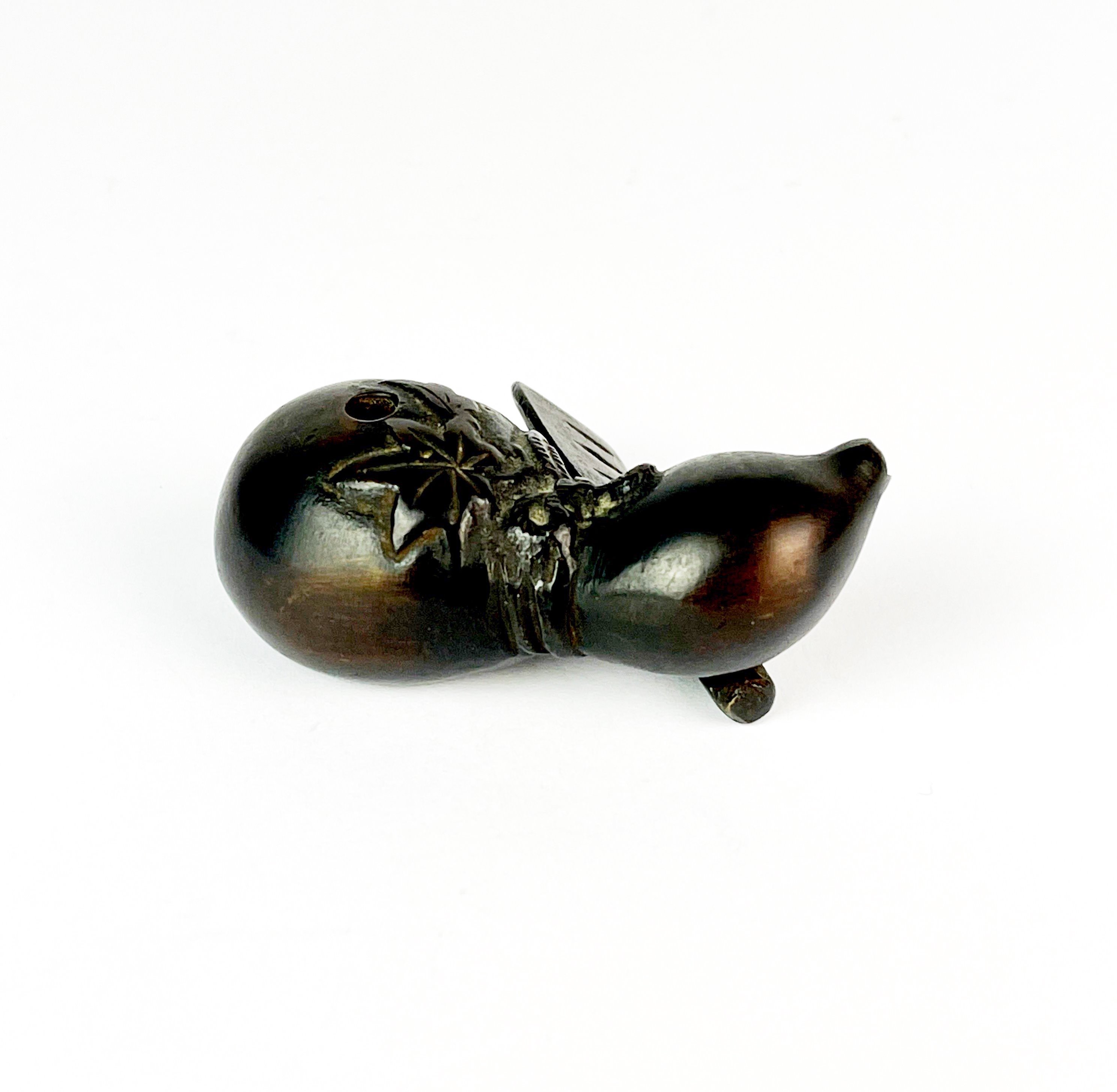 An unusual small Chinese bronze water dropper of a gourd with an axe, L. 6cm, H. 2.5cm. - Image 2 of 5