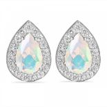 A pair of 925 silver earrings set with pear cut opals and white stones, L. 1cm.