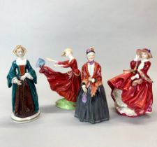 Two Royal Doulton lady figures with a Lawnton Studio porcelain figure of 'Grandma' and a further
