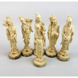 A group of six mid 20th C Chinese Ivorex miniature figures, H. 12cm.