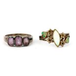 A 925 silver and enamel opal set ring (S), together with a white metal amethyst set ring, (R.5).