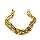 A heavy 18ct yellow gold curb double chain bracelet, L. 20cm. Missing clasp.