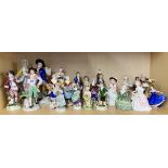 A group of twenty two porcelain figures, including some Royal Doulton tallest H. 23.5cm. Some with