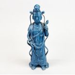 A Chinese blue glazed porcelain figure, H. 24cm (slightly A/F).