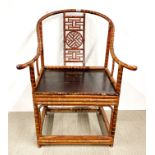 A Chinese antique bamboo and wood scholar's chair, H. 102cm.