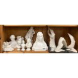 A group of parianware and other figurines, tallest H. 25cm.