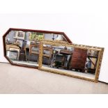 An octagonal inlaid mahogany over-mantle mirror together with a gilt framed rectangular mirror,