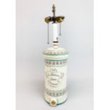 A antique French porcelain water filter mounted as a table lamp (not wired), H. 65cm.