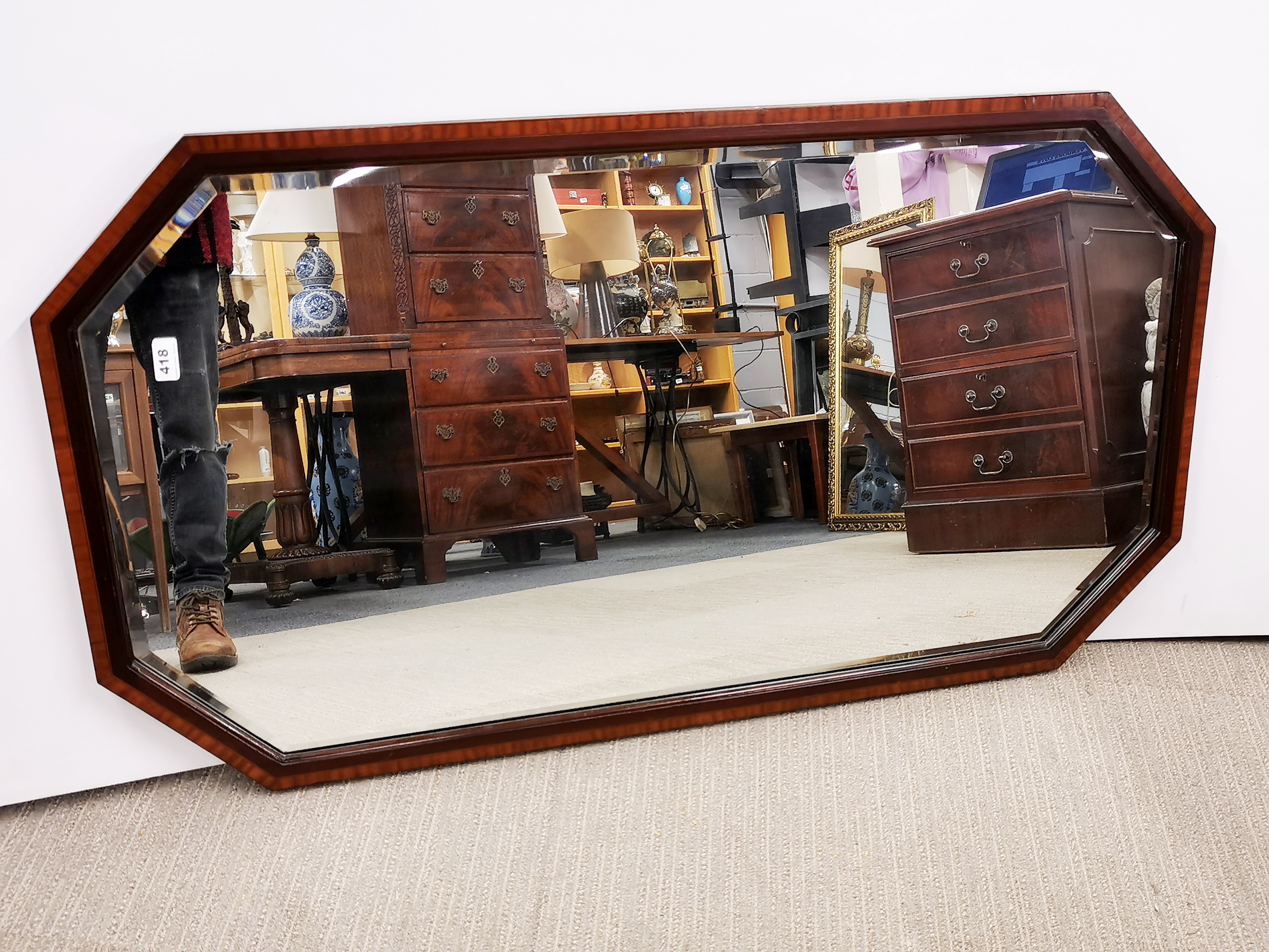 An octagonal inlaid mahogany over-mantle mirror together with a gilt framed rectangular mirror, - Image 2 of 2