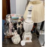 A Poole pottery lamp and other items.