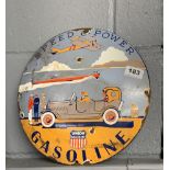 An enamelled metal Union Gasoline sign, dia. 30cm.