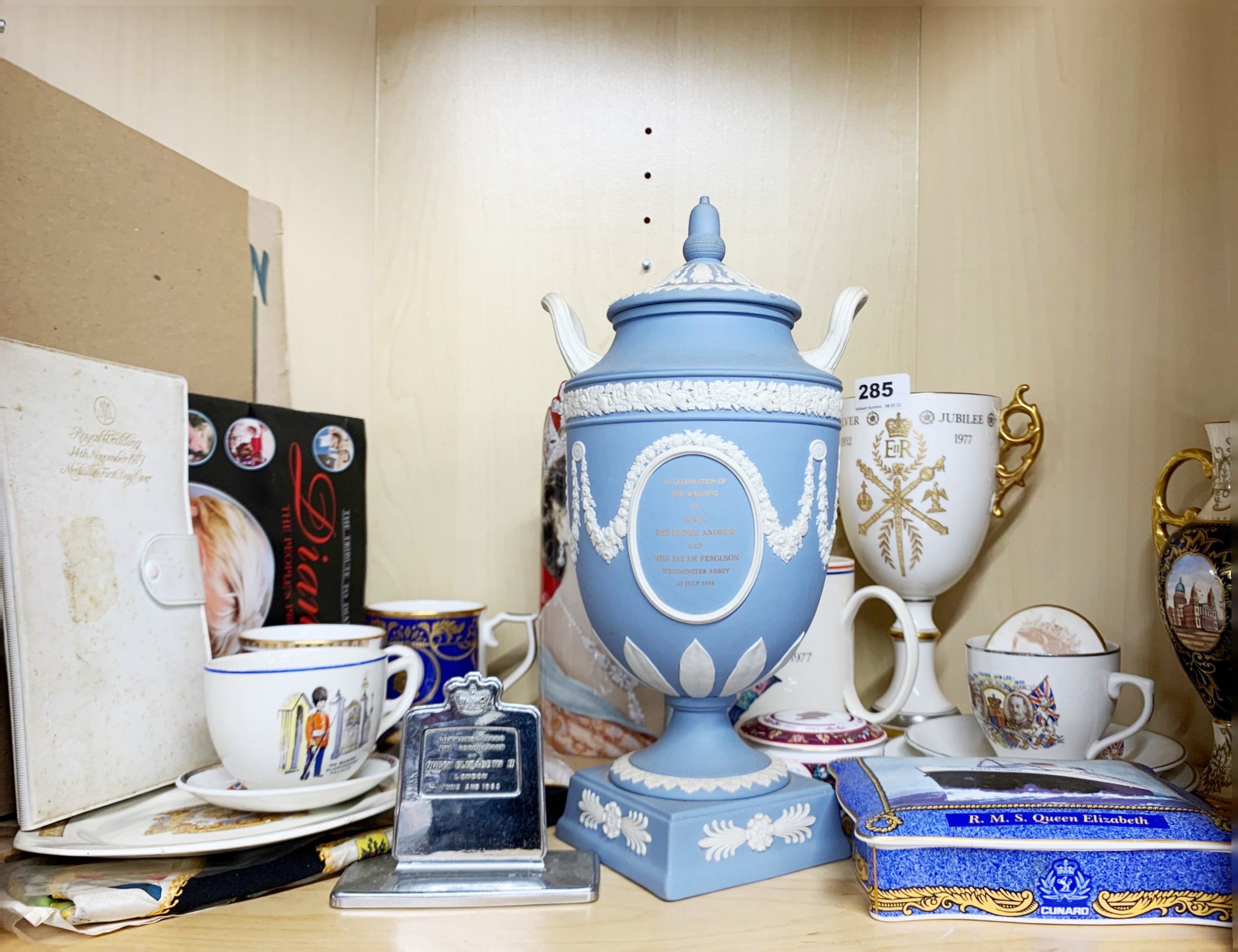 A quantity of Royal commemorative items including Wedgwood porcelain, tallest H. 30cm.