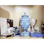 A quantity of Royal commemorative items including Wedgwood porcelain, tallest H. 30cm.