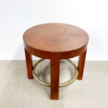 A vintage leather covered and brass side table, Dia. 50cm H. 46cm.