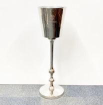 A Bollinger advertising silvered aluminium ice bucket stand, H. 81cm.