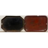 Two large toleware metal trays, 76 x 56cm.