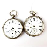 Two gent's silver cased key wind pocket watches.