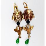 A pair of gilt metal Egyptian design drop earrings, L. 8cm.