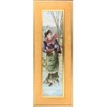 A gilt framed hand painted Victorian porcelain Copeland panel of a lady ice skating, size 31 x