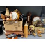 An extensive group of wooden items, clocks, barometers etc.