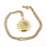 A hallmarked 9ct yellow gold locket pendant on a hallmarked 9ct yellow gold chain, L. 54cm.