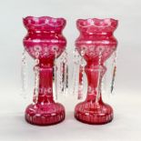 A pair of large Bohemian cut crystal lustres, H. 37cm.