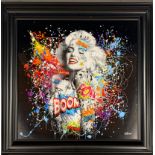 A large framed pop art print of Marylin Monroe and others after S.Binet with splash textured