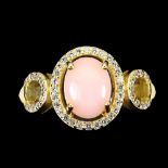 A gold on 925 silver ring set with pink opal and white stones, (N.5).