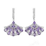 A pair of 925 silver drop earrings set with oval cut amethysts and white stones, L. 2.6cm.