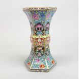A fine Chinese hand enamelled porcelain hexagonal vase, H. 24cm.