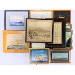 A group of shipping related pictures, largest 33 x 27cm.