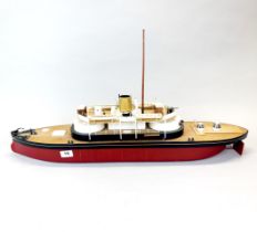 A hand made wooden model boat of Cerberus, L. 77cm H. 38cm.
