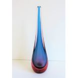 Murano Sommerso 1950's Red & Blue Glass Teardrop Stem Vase. Here is a wonderful tall 1950/60's