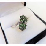 Sterling Silver 4 carat Green Diopside & Topaz Ring New with Gift Pouch. A gorgeous double floral