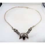 Vintage Marcasite & Garnet Necklace. A lovely necklace 16 inches long set with Marcasites and a