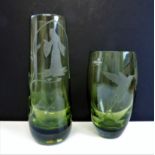 Pair Caithness Colin Terris Etched Glass Vases. A delightful pair of Caithness etched glass vases '