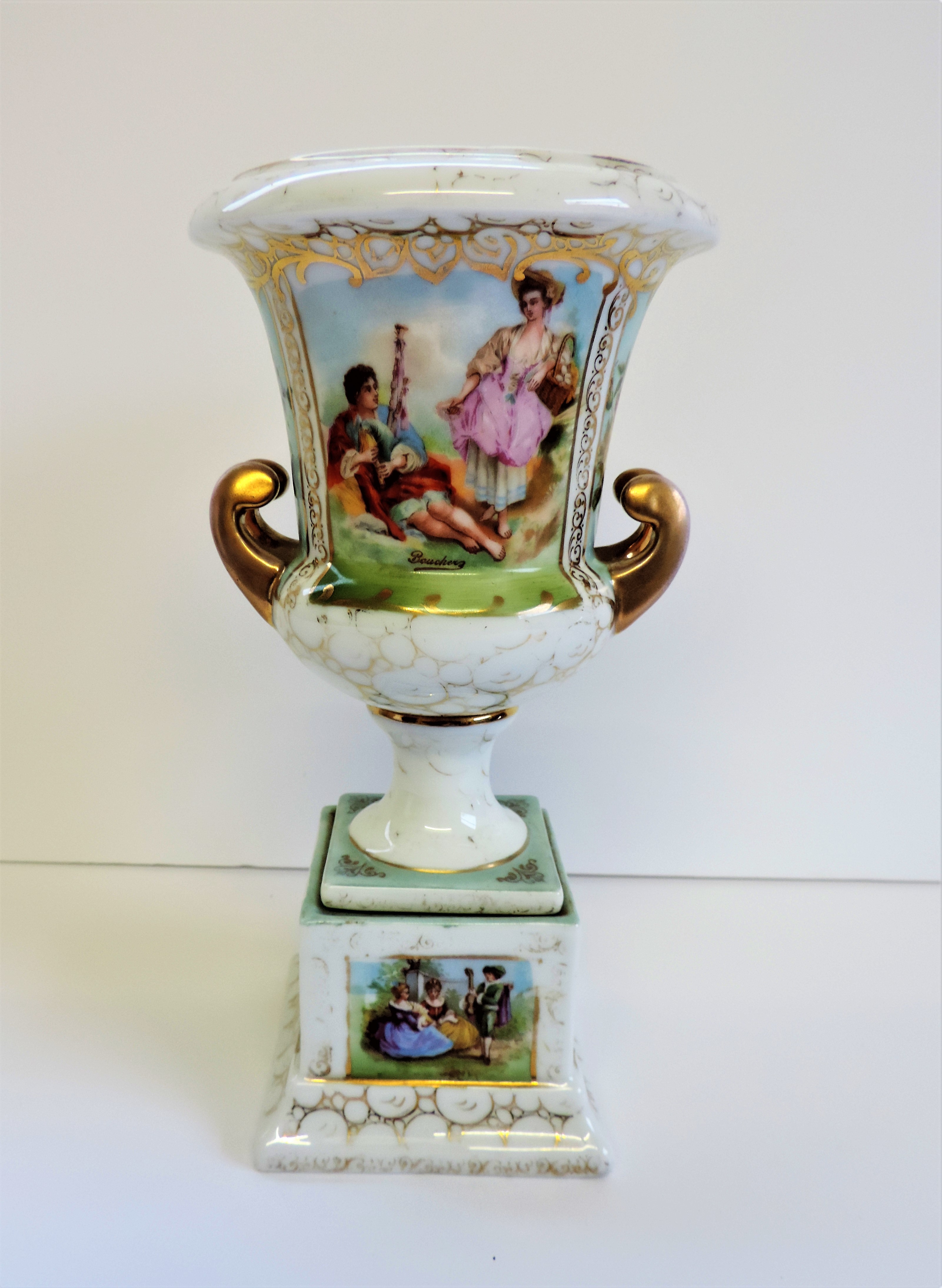 Antique Vincennes French Porcelain Vase/Urn Signed Boucher Hand Painted & Gilded.A fine quality
