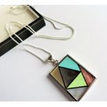 Vintage Sterling Silver Semi Precious Gemstone Pendant Necklace. A circa 1970's sterling silver