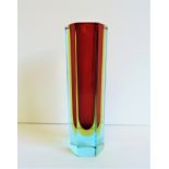 Murano Mandruzzato Sommerso Hexagonal Glass Vase. A fabulous vintage Murano Mandruzzato glass vase