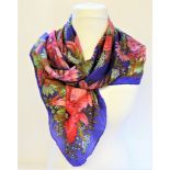 Vintage French Floral Silk Scarf 80cm Square Hand Rolled Edges. A beautiful vibrant floral silk