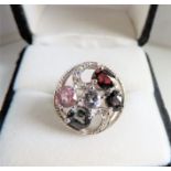 Sterling Silver Multi Colour Gemstone Ring 'NEW' with Gift Pouch. A dazzling sterling silver ring