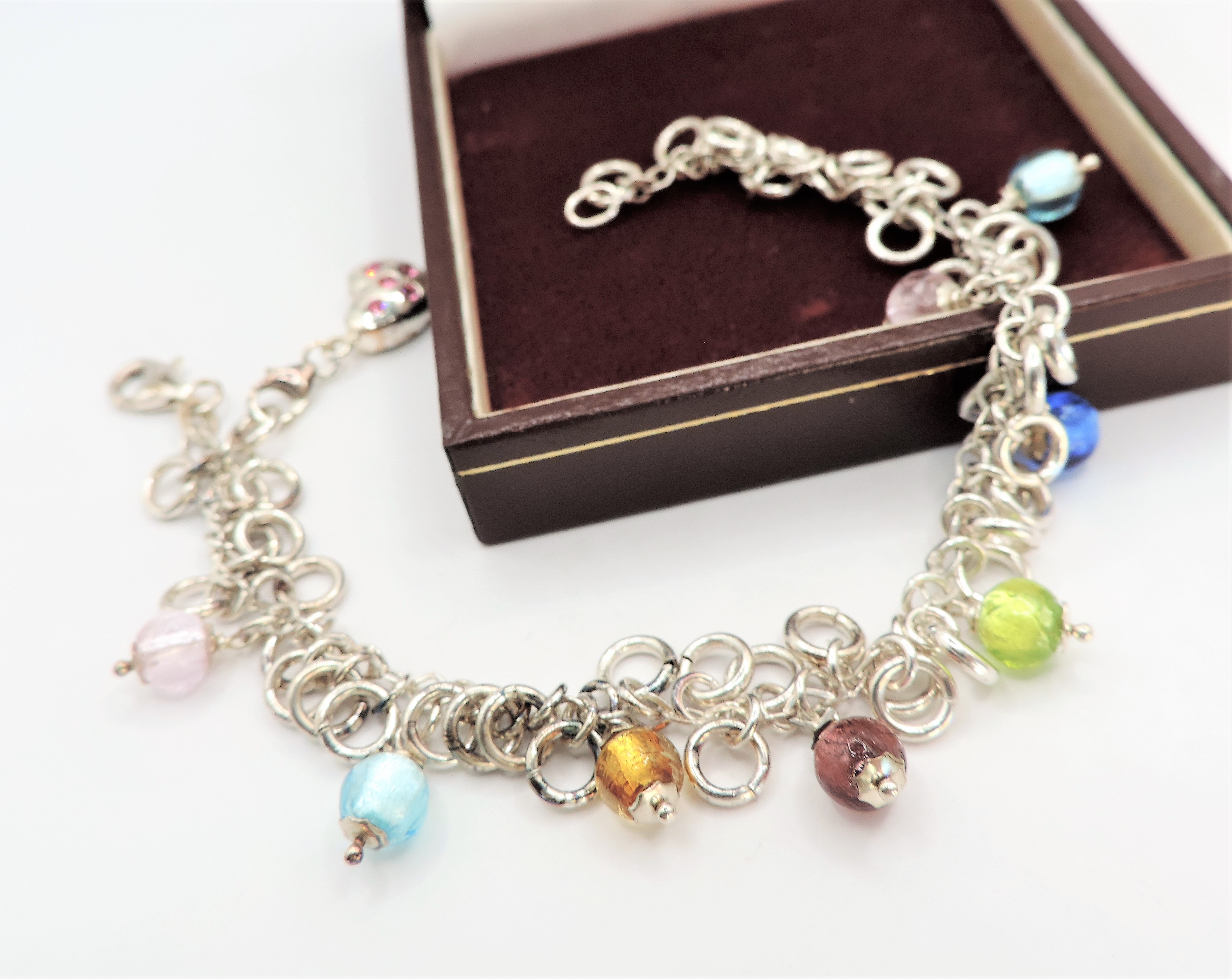 Sterling Silver Multi Bead Gemstone Charm Bracelet. A pretty sterling silver bracelet with multi - Image 2 of 3